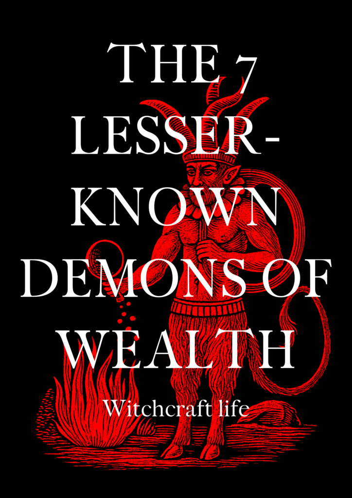 The 7 Lesser-Known Demons of Wealth PDF Grimoire – Digital occult book cover featuring glowing red sigil on pitch black background