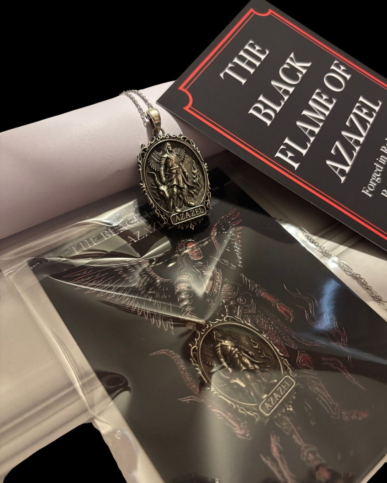 The Black Flame of Azazel – Pure Silver Pendant for Power, Rebellion, and Infernal Mastery